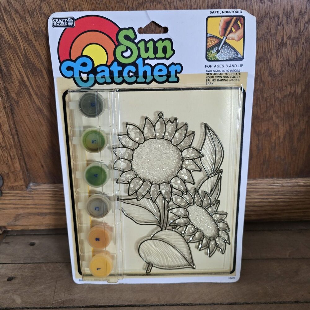 VINTAGE 1995 Sun Catcher Craft House Paint By Number No Bake Sun Flower 32200